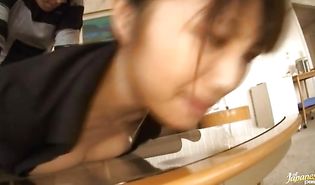 Savory bombshell Azumi Harusaki with firm tits is sucking a biggest pipe and licking ass while pal is moaning